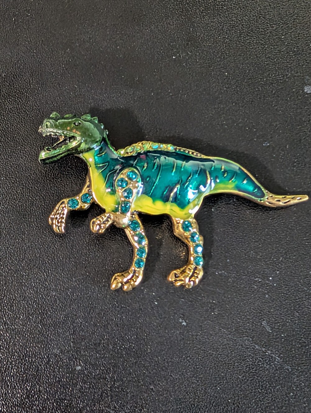 Green & Yellow Dinosaur Enamel Brooch Pin - Decorative Reptile Accessory
